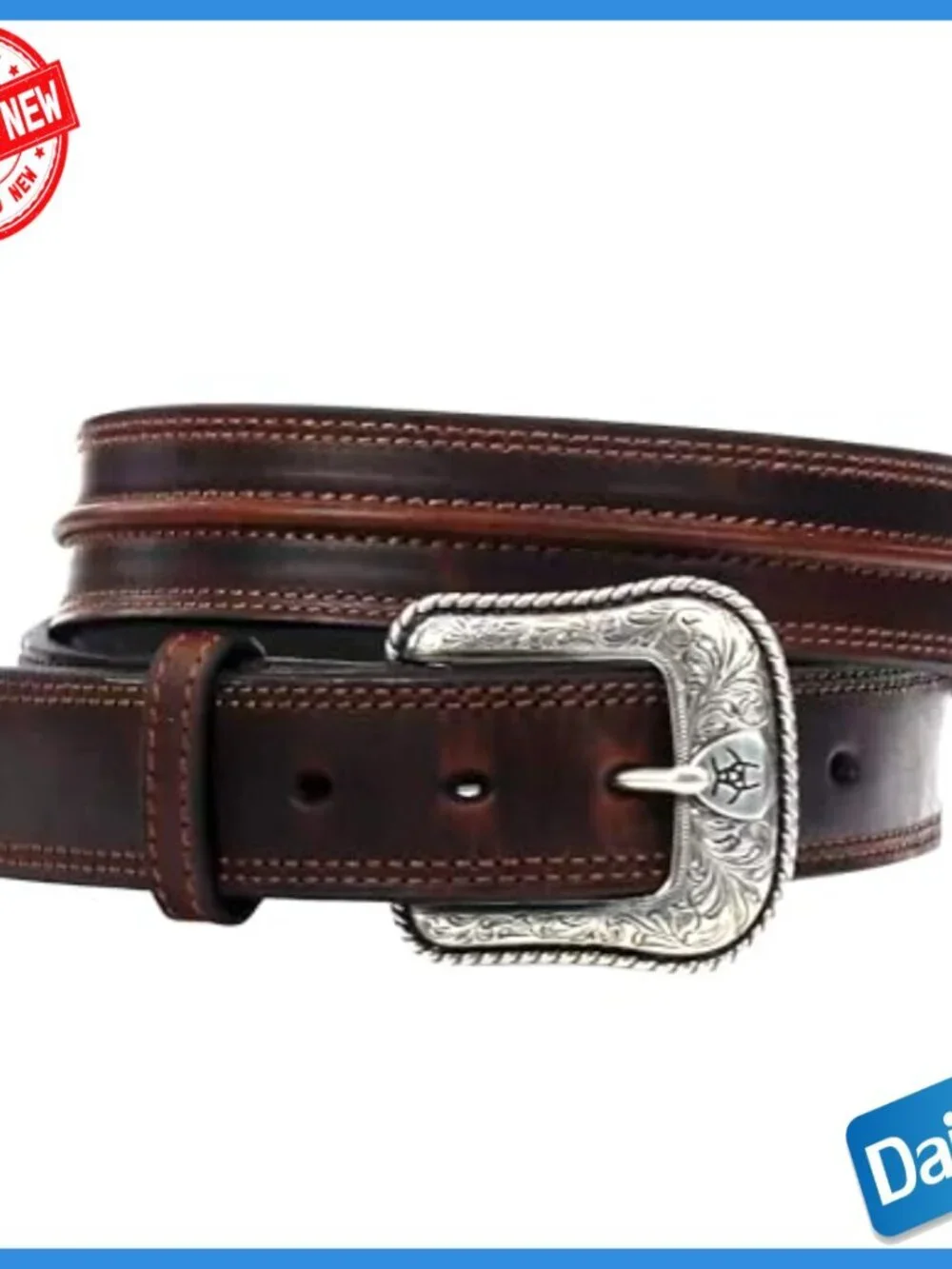 Men's Distressed Leather Western Belt, Size 38, Premium Full-Grain
